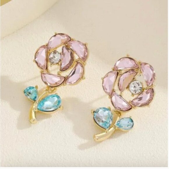 ⭐💍 FREE Baguette Flower Floral Hipster Plant Chic Glam Stud Artsy Hip Earrings - Picture 6 of 9